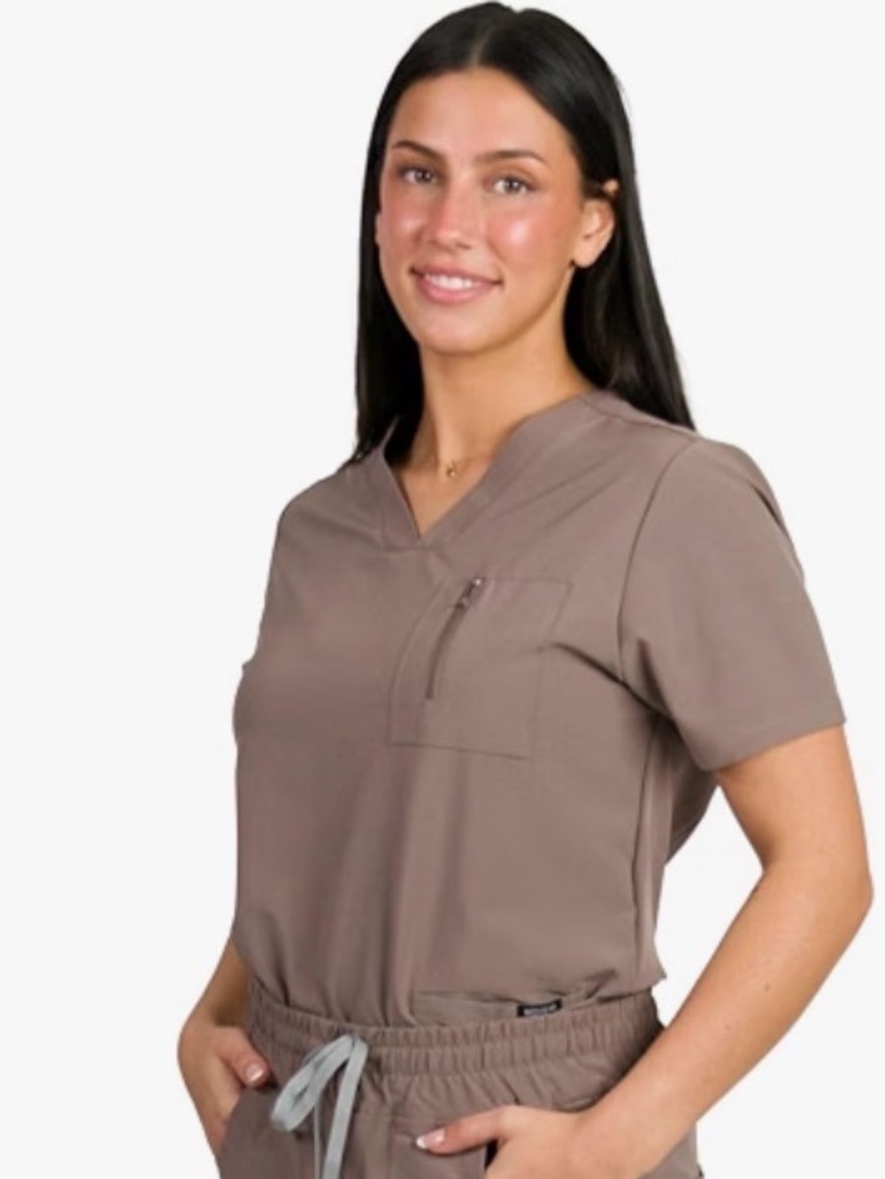 Women’s V-Neck Scrub Top in Taupe